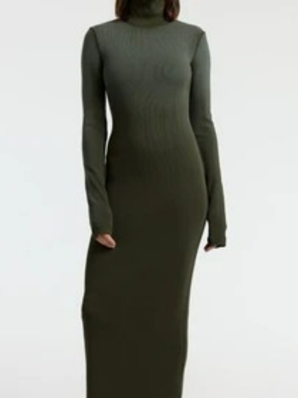 Cotton Citizen Olive Green Ribbed Turtleneck Long Sleeve Dress